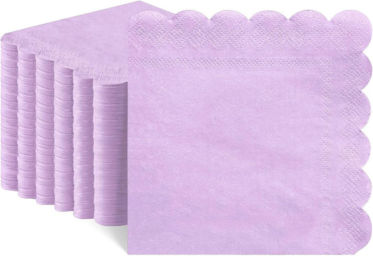 120 Pcs Purple Napkins,Scalloped Lavender Napkins Disposable Purple Cocktail Napkin Lilac Beverage Dessert Napkin for Birthday Wedding Bridal Baby Shower, 5 x 5 Inch