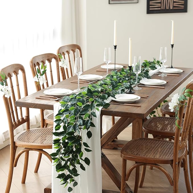 mizii 5 Packs 390" Artificial Vines Ficus Garland Fake Vine Silk Green Leaves Faux Plants Greenery Decoration for Bedroom Room Wall Party Table Centerpieces Wedding Arch Decor