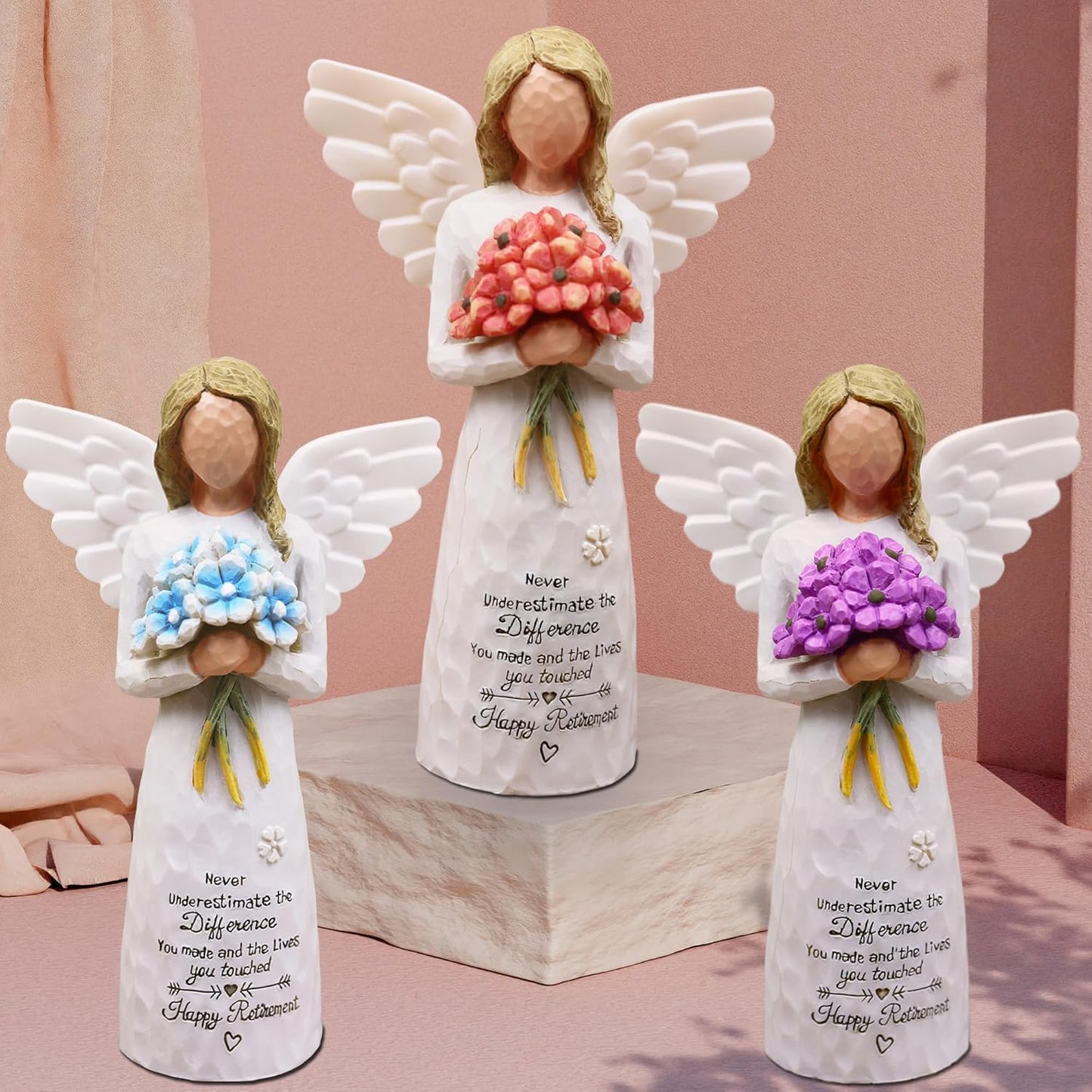 AUKEST Retirement Gift for Woman - Retirement Party Decorations, Retirement Gifts for Women, Coworker Leaving Gifts for Women, Retirement Decorations - 5.1” Angel Figurine (Red)