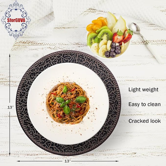 Brown Chargers for Dinner Plates with Beaded, Set of 12 Plastic Bulk Wedding Charger Plates for Thanksgiving, Christmas, Holiday Party Table Setting.