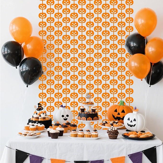 Halloween Thanksgiving Party Decorations - 2 Packs Orange Pumpkin Foil Fringe Streamers Curtains for Gothic Evil Birthday Baby Shower Wedding Wall Party Decor(3.3x6.6 ft)