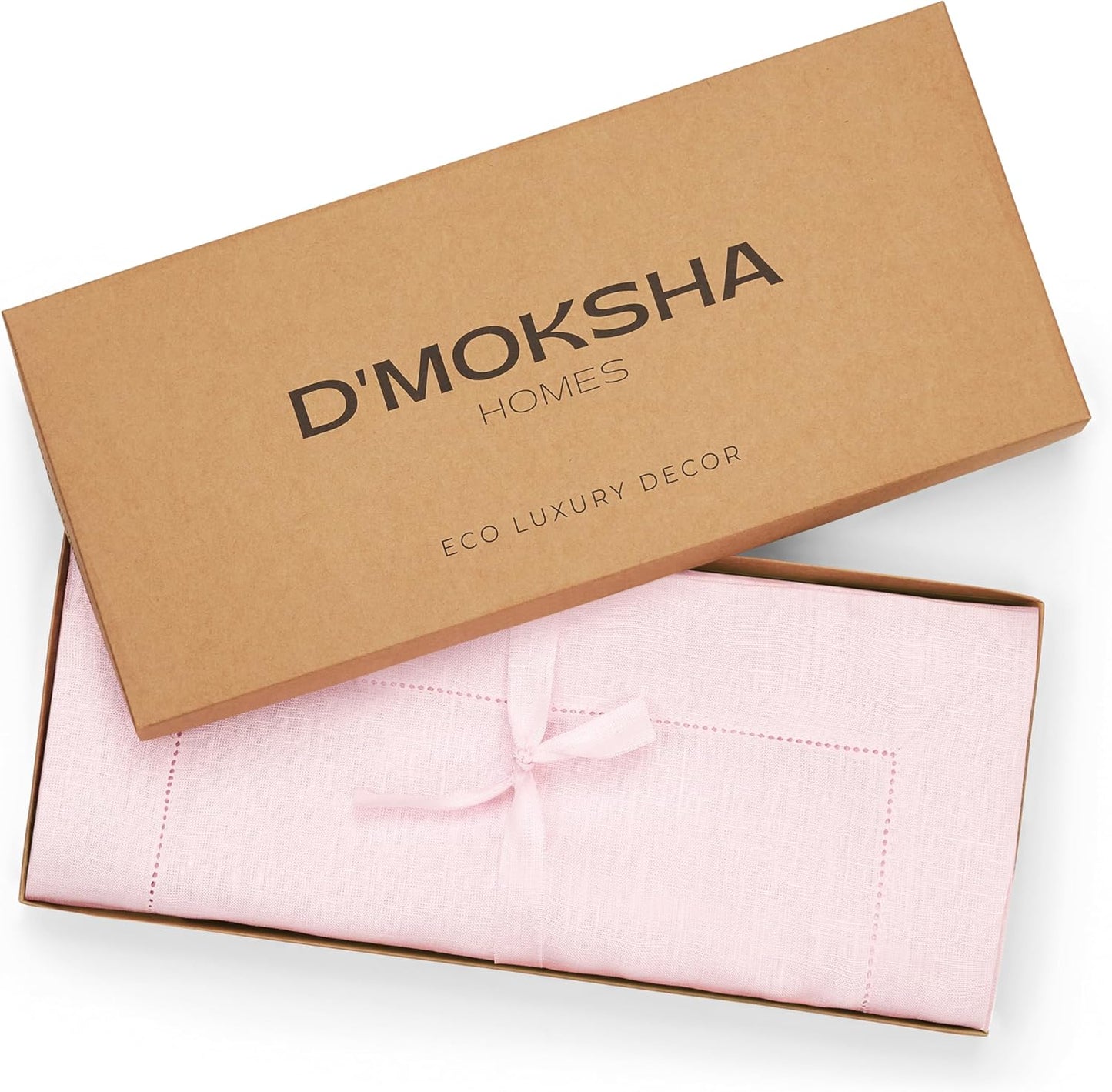D'Moksha Homes Linen Pastel Pink Table Runner 48 Inches - Classic Hemstitch, 100% Pure Linen Coffee Table Runner 14 x 48 Inch Ideal for Dresser Tables - Fall, Autumn and Halloween