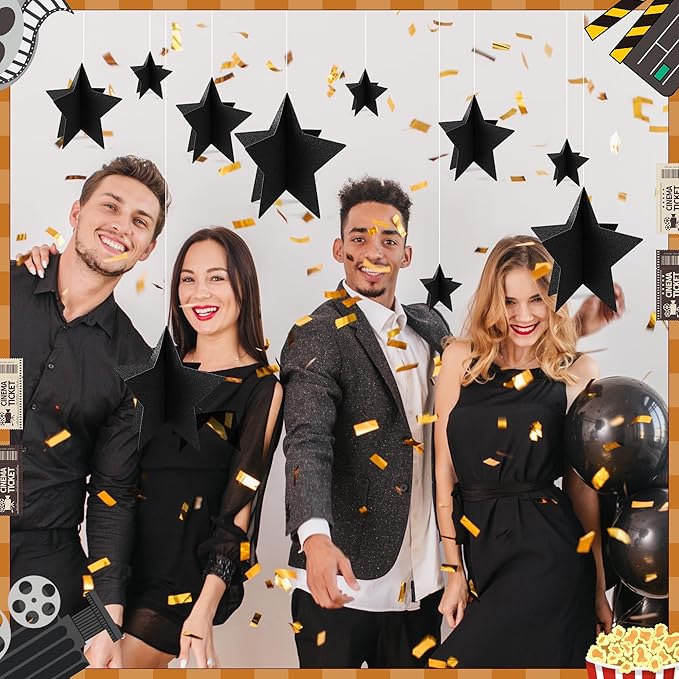 70 Pcs Black Star Centerpieces for Movie Night Party Decorations 3D 2025 Graduation Table Decor 3 Sizes 8" 5" 3" Red Carpet Film Show Theme Birthday Party Back to School Table Decor