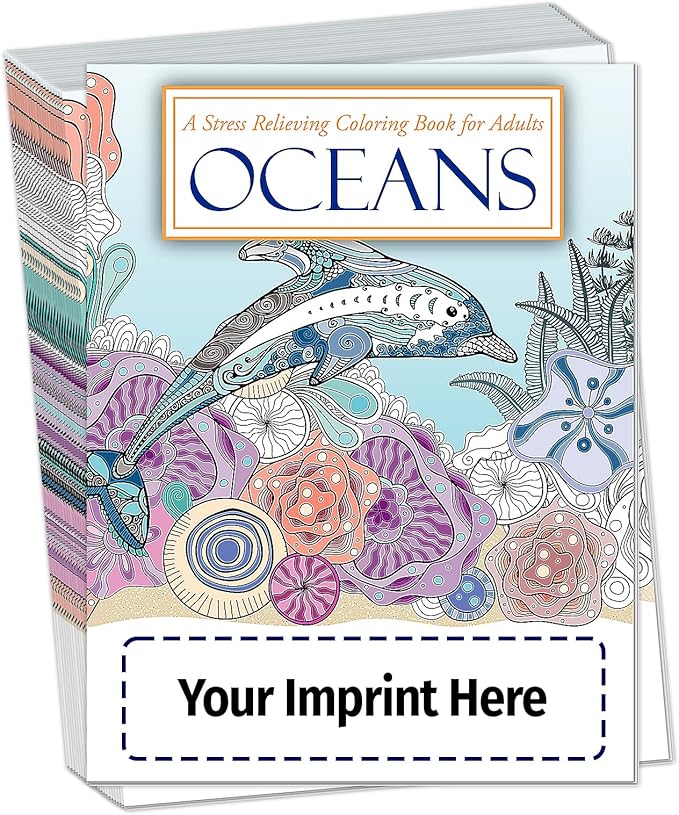 ZOCO Oceans – Custom Coloring Books – 150 Bulk Pack – Relaxation Gifts for Adults, Seniors & Teens – Great for Wellness Programs, Group Activities & Assisted Living – Add Your Imprint