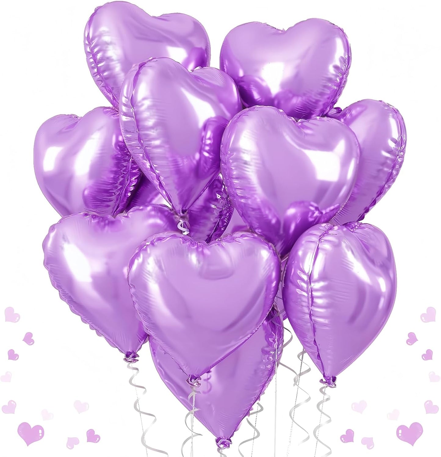 Purple Foil Heart Balloons, 12Pcs Lavender Purple Heart Shape Mylar Balloons, 18 Inch Light Purple Helium Heart Balloons for Girls Women Birthday Wedding Baby Shower Valentines Anniversary