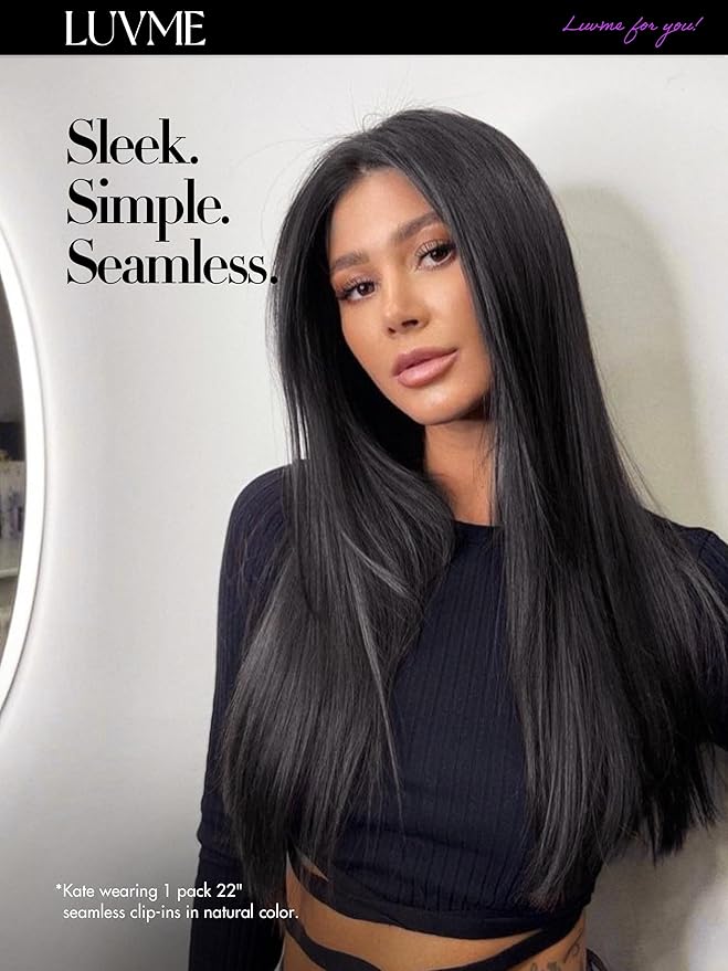 LUVME 2 Pack Straight Seamless 220g 14Pcs Clip in Hair Extensions Full Max with 14inch Remy Human Hair Extensions, Natural Black 100% Real Soft Human Hair Extension