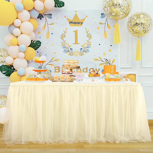 Ivory Tulle Table Skirts for Wedding 6ft Tutu Table Skirt Ivory Table Cloth for Bridal Shower Birthday Party Baby Shower Wedding Gender Reveal Banquet Table Decorations