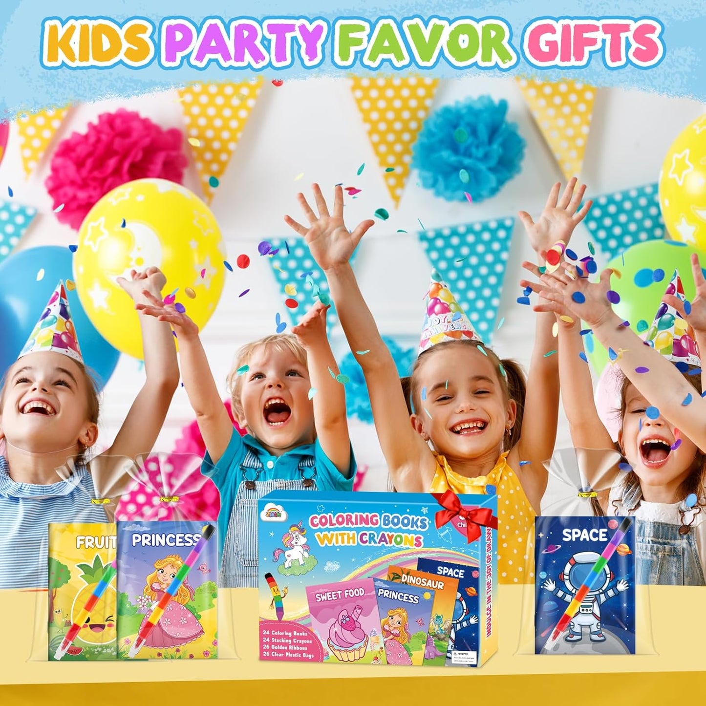 ZMLM 24 Coloring Books for Kids Party Favors: Bulk 24 Crayons Mini Coloring Books for Kids Ages 4-8 Birthday Goodie Bags Stuffers Toddlers Return Gifts Classroom Prizes Teacher Crafts (Classic)