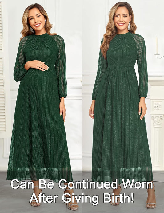 Maternity Sparkly Mesh Dress Halter Neck Sleeveless A Line Pregnancy Dresses Semi Formal Baby Shower Photoshoot