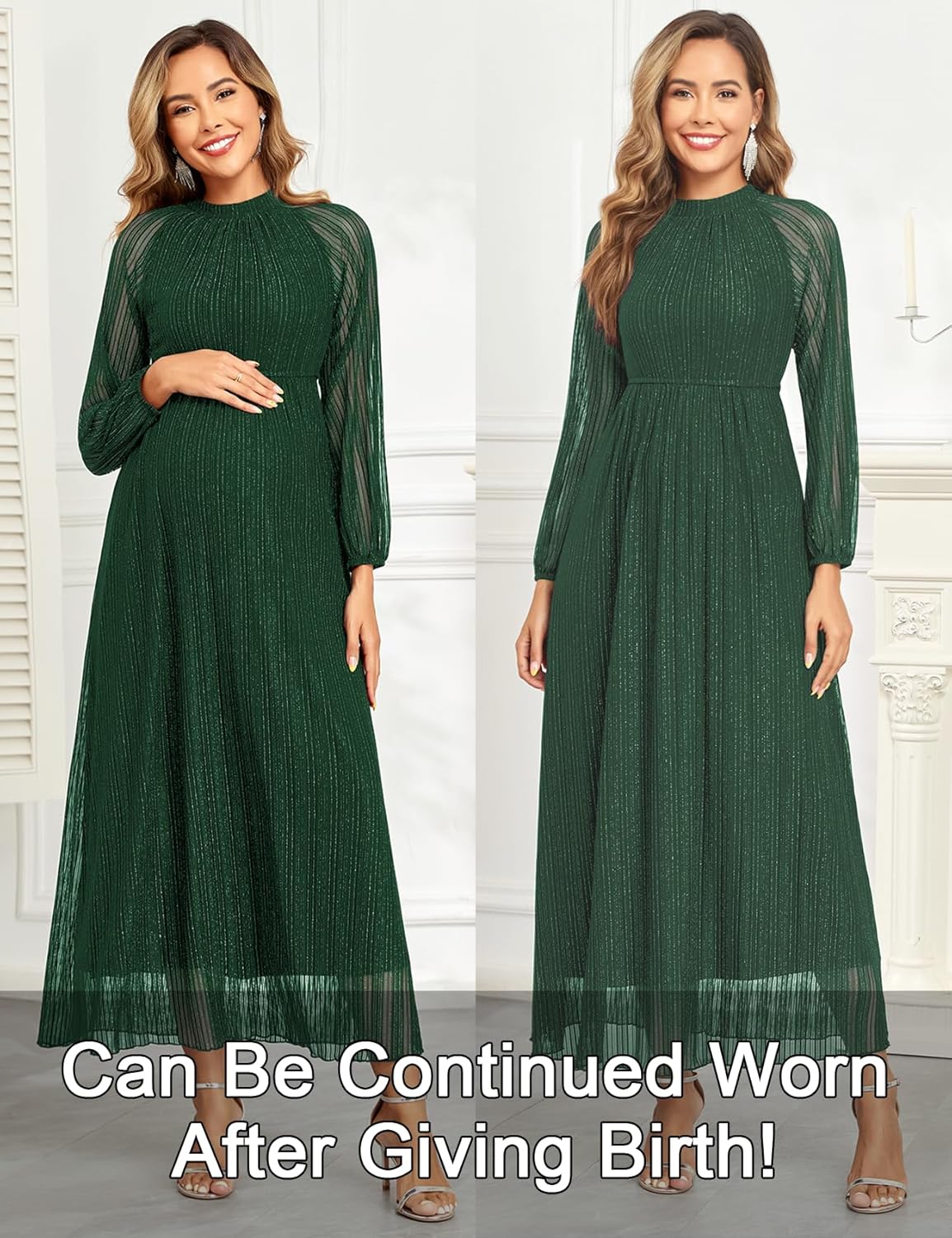 Maternity Sparkly Mesh Dress Halter Neck Sleeveless A Line Pregnancy Dresses Semi Formal Baby Shower Photoshoot