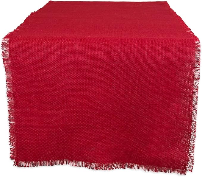 DII Jute Burlap Collection Kitchen Tabletop, Table Runner, 15x74, Solid Tango Red