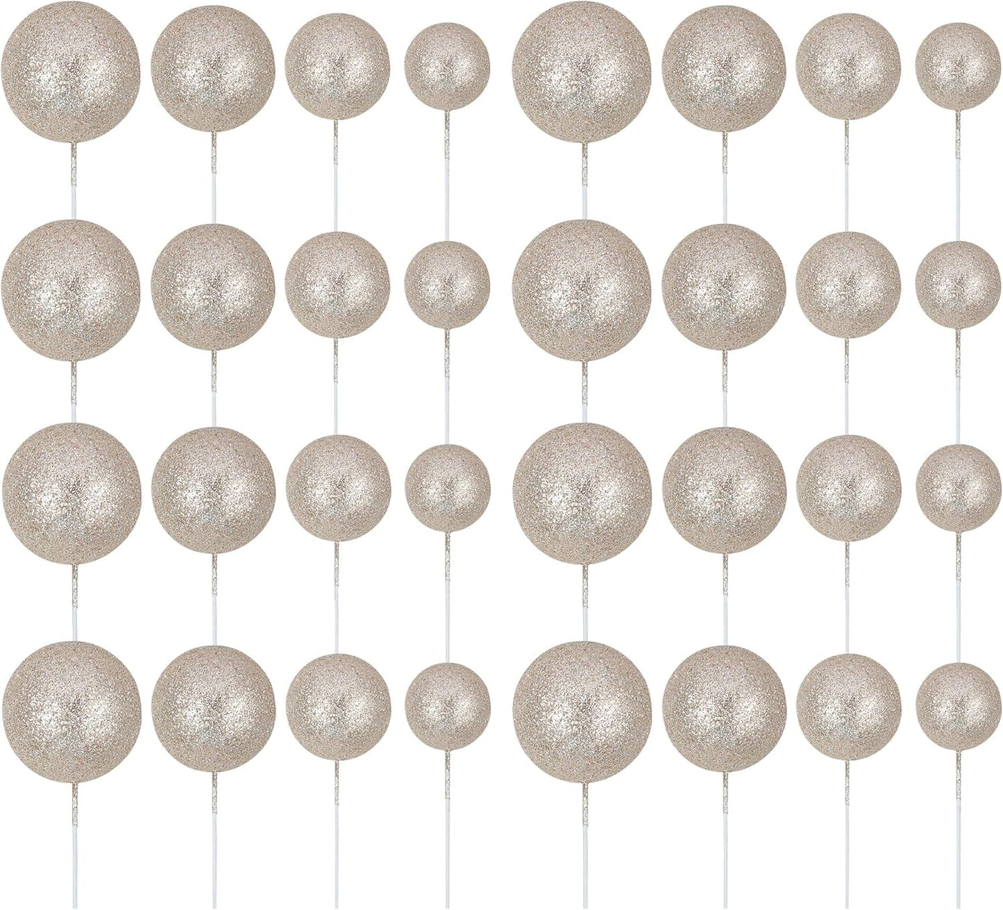 30Pcs Glitter Balls Cake Topper Mini Balloons Cake Toppers Foam Ball Cake Decorations Balloon Cake Topper Ball Shaped Cake Insert Topper Baby Shower Wedding Anniversary Party Supplies Champagne Gold