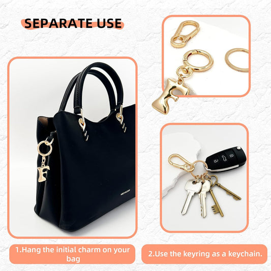 Gold Bubble Heart Initial Bag Charms for Handbags – Cute Initial Letter Keychain for Women, Purse Charms, Gold Gift