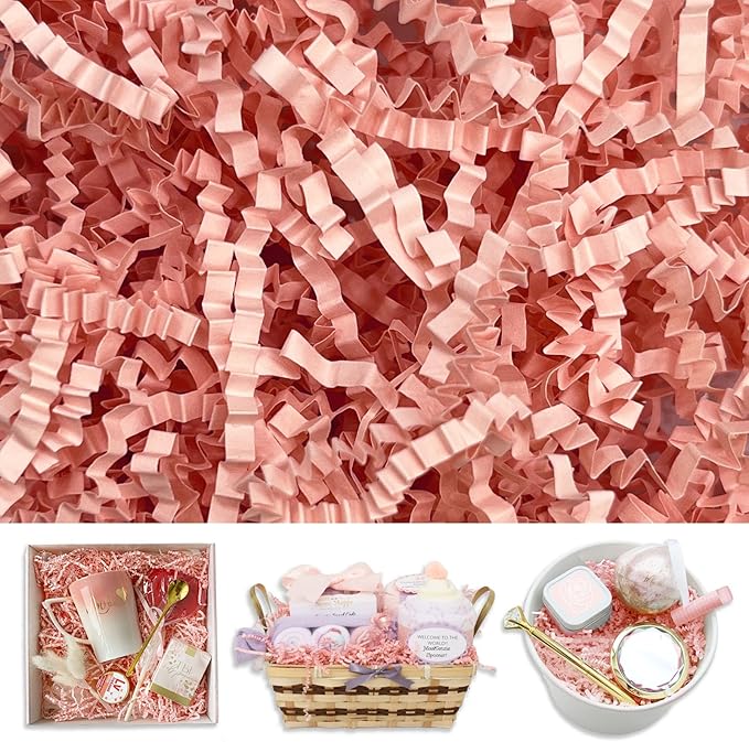 Crinkle Cut Paper Shred Filler, 2 LB Pink Basket Filler Shredded Paper, Confetti Stuffing for Basket Filling, Halloween, Valentine's Day, Christmas, Birthdays, Gift Wrapping, Stuffer Party Supplies