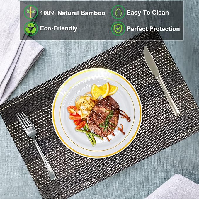 ANDSTAR Set of 8 Pcs Bamboo Placemats Natural Anti-Slip Bamboo Placemats Washable Heat-Resistant Table Mats for Dining Room and Kitchen (Black+White)