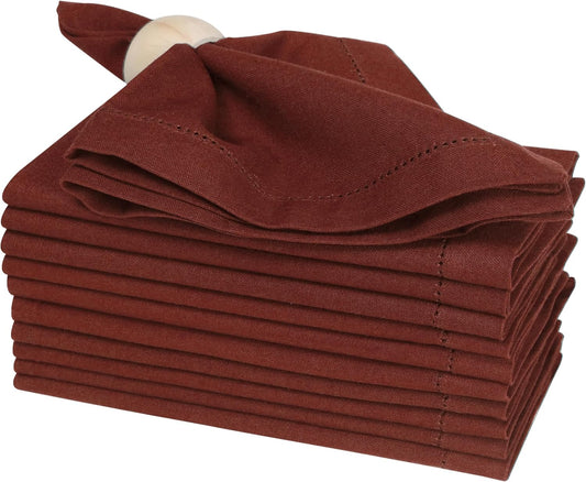 Bedding Craft Cotton Cloth Dinner Napkins Set of 12 – 18x18 Poppy Red with Frayed Fringe – Machine Washable Fabric Napkins for Weddings, Baby Showers, Parties & Daily Dining