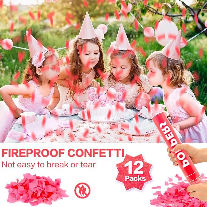 Confetti Cannon 12 Pack Red Biodegradable 12 Inch Party Popper Shooters Bulk for Baby Shower, Wedding, Birthday, Graduation, Party Celebrations