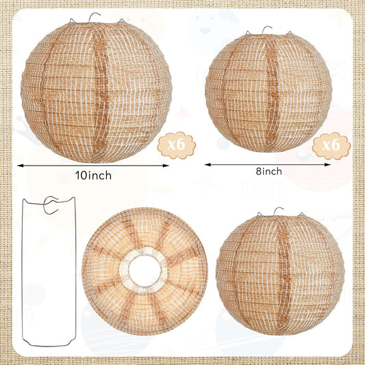 Hortsun 12 Pcs Print Burlap Paper Lanterns Round Chinese Paper Lanterns Decorative Farmhouse Classroom Decor Home Sweet Classroom Birthday Party Ceremonial Event (8/10 Inch)