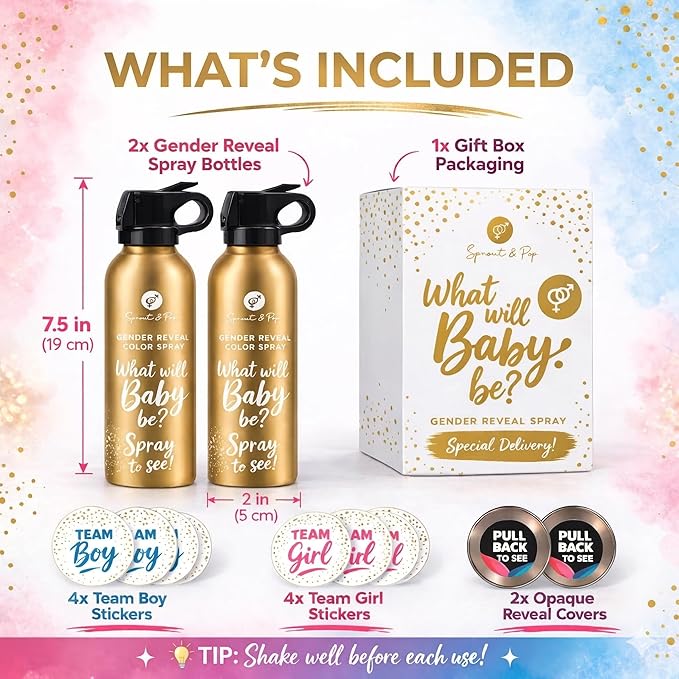 Gender Reveal Smoke Bombs Set – 2 Pack Gender Reveal Fire Extinguisher Spray (Pink, 150g Each) – Non-Toxic Cornstarch Cloud for Baby Girl Reveal Party Ideas, Pregnancy Announcement – Stickers Included