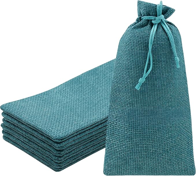 Mandala Crafts 9X12 Inch Teal Burlap Drawstring Gift Bags for Favors - 20 Large Linen Sacks Gift Pouches for Candy, Coffee, Jewelry, Wedding, and Party Supplies