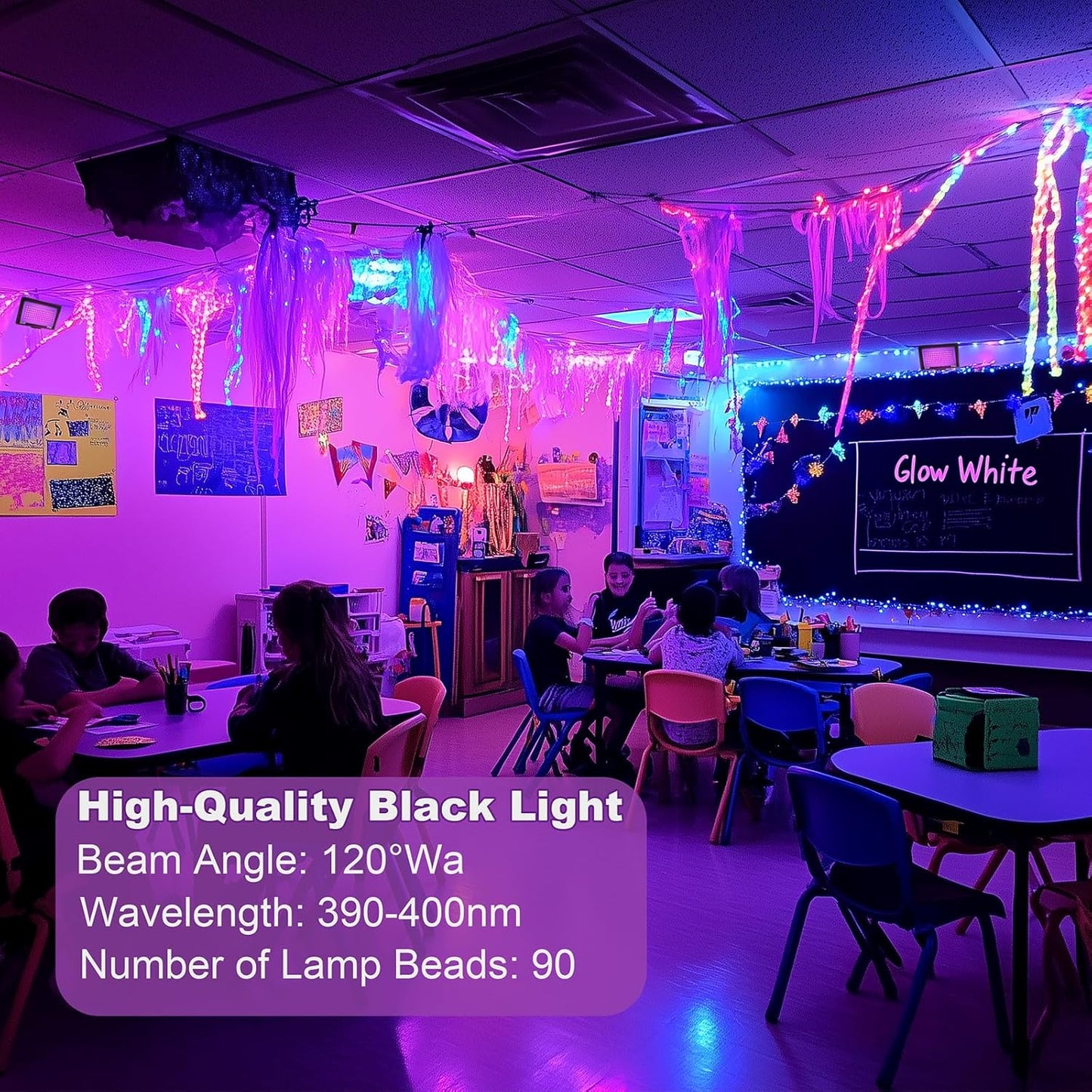 2 Pack 60W LED Black Light IP66 Waterproof,Blacklight with Plug+Switch, Flood Light for Glow Party,Halloween Decoration, Body Paint, Fluorescent Poster, Stage Lighting,Neon Glow,5.25Ft Cord