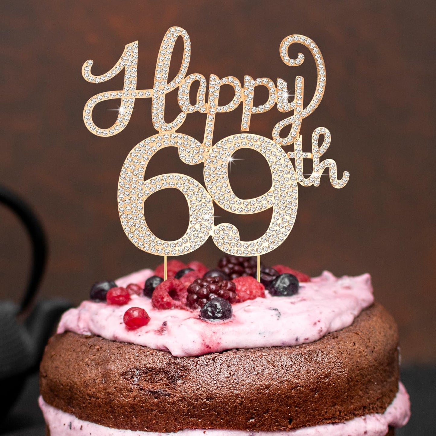 Happy 69th Birthday Decorations,69th Birthday Gold Rhinestone Cake Topper - Cheers to 69 Years Old Bday Party Metal Sparkly Cake Centerpieces Sign.