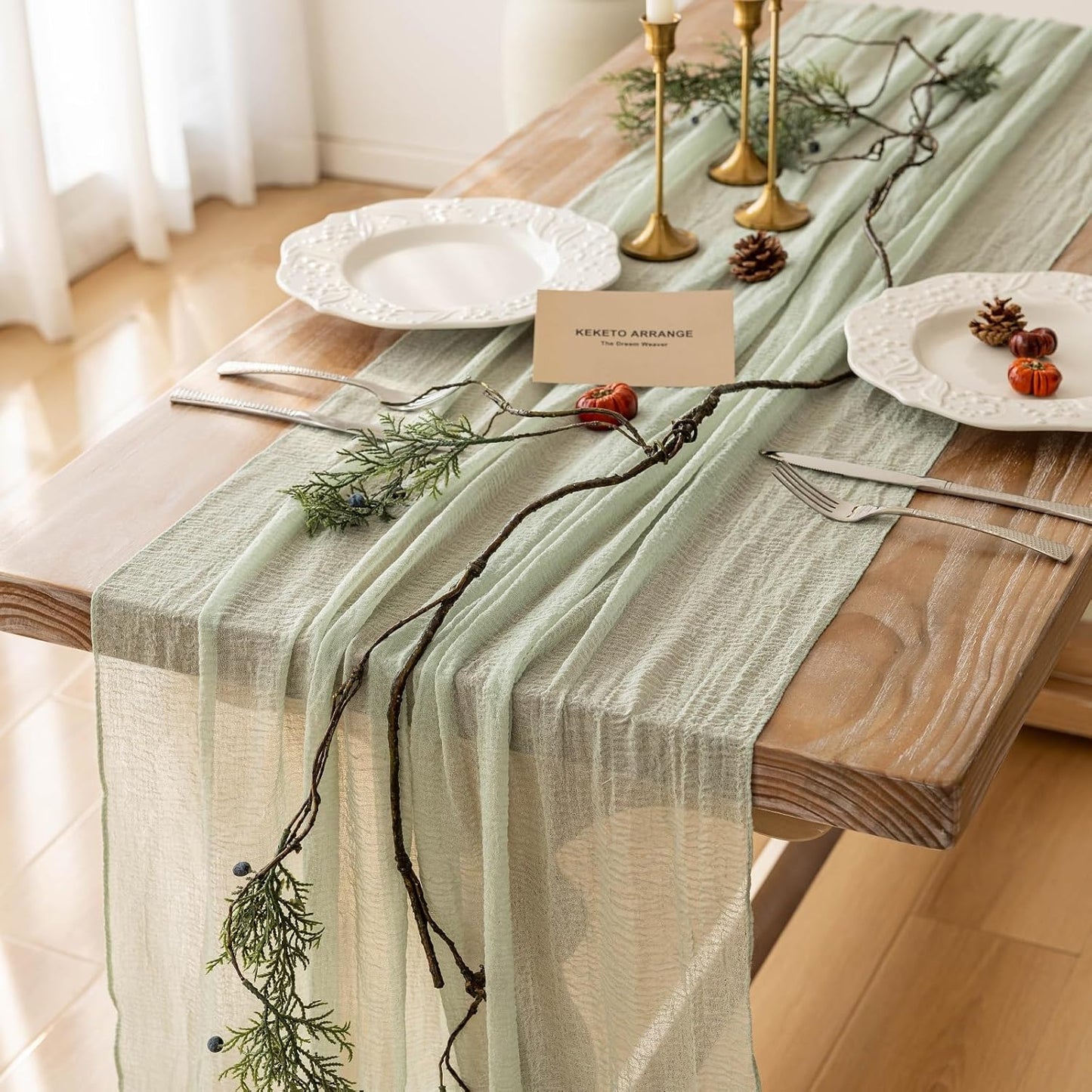 Sage Green Table Runner Cheesecloth 120 Inch 10 FT Rustic Boho Cheese Cloth Table Runner for Wedding Baby Shower Bridal Shower Sheer Gauze Centerpiece Home Decorations