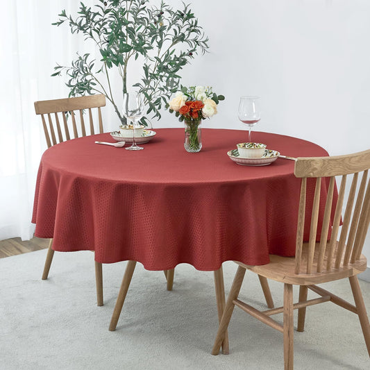 maxmill Round Tablecloth Weaved Pattern Spill-Proof Wrinkle Free Soft Table Cloth for Circular Table Cover, for Dining Room Fall Harvest Thanksgiving Parties Holiday Dinner, 70 Inch, Rustic Brick