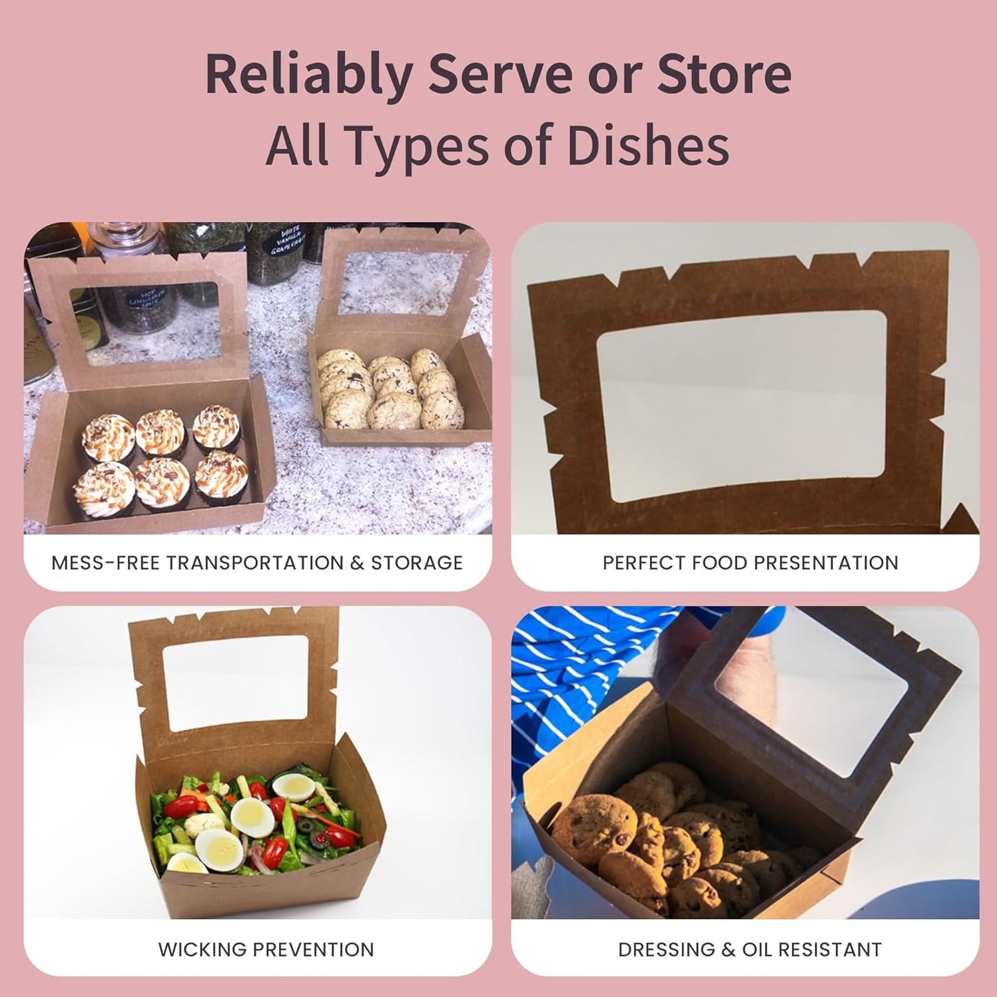 FC Meyer MeyerWindow #4 Kraft Boxes With Window, Disposable Paperboard Take Out Cartons, Bakery Boxes, Lunch Box & Go To Food Storage Container, 7 3⁄4” x 5 1⁄2” x 3 1⁄2“, Small Pack of 15