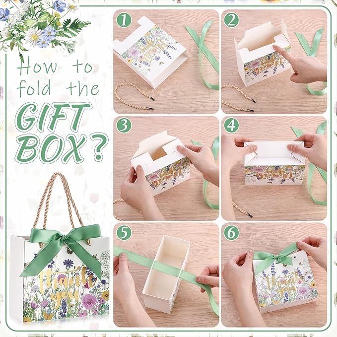 Moinchore 40 Pack Wildflower Thank You Gift Bags with Handles Small Thank You Party Favor Bags with Bow Wedding Welcome Tote for wedding Holiday Bridal Shower Party(Wild Floral)
