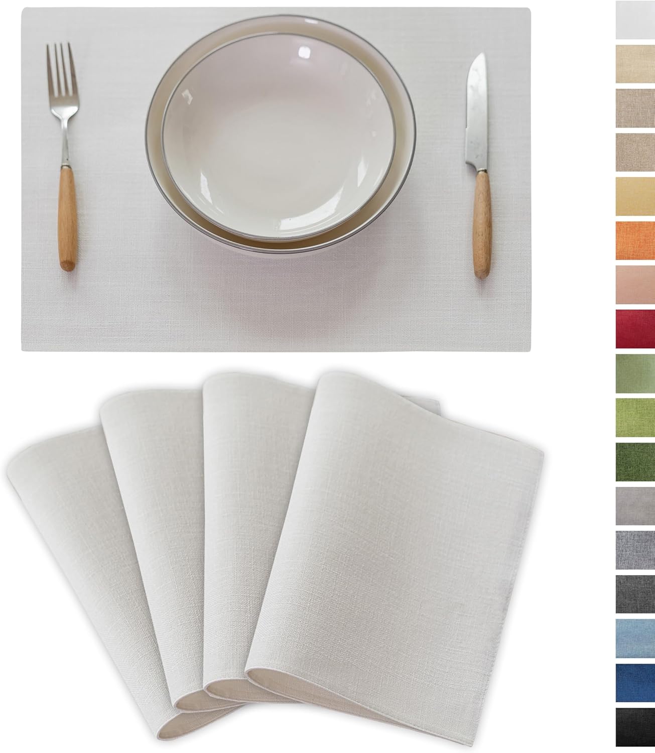 Demetex White Placemats Set of 4 Heat Resistant Cloth Place Mats Linen Dining Table Mats for Wedding Party Christmas Decorations, Pure White