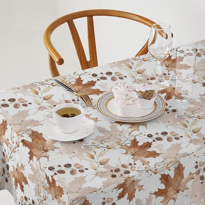 Thanksgiving Maple Leaves Tablecloth, Watercolor Autumn Harvest Fall Watercolor Blue Yellow Leaves Table Cover for Party Picnic Dinner Decor 60x90 Inch Rectangle