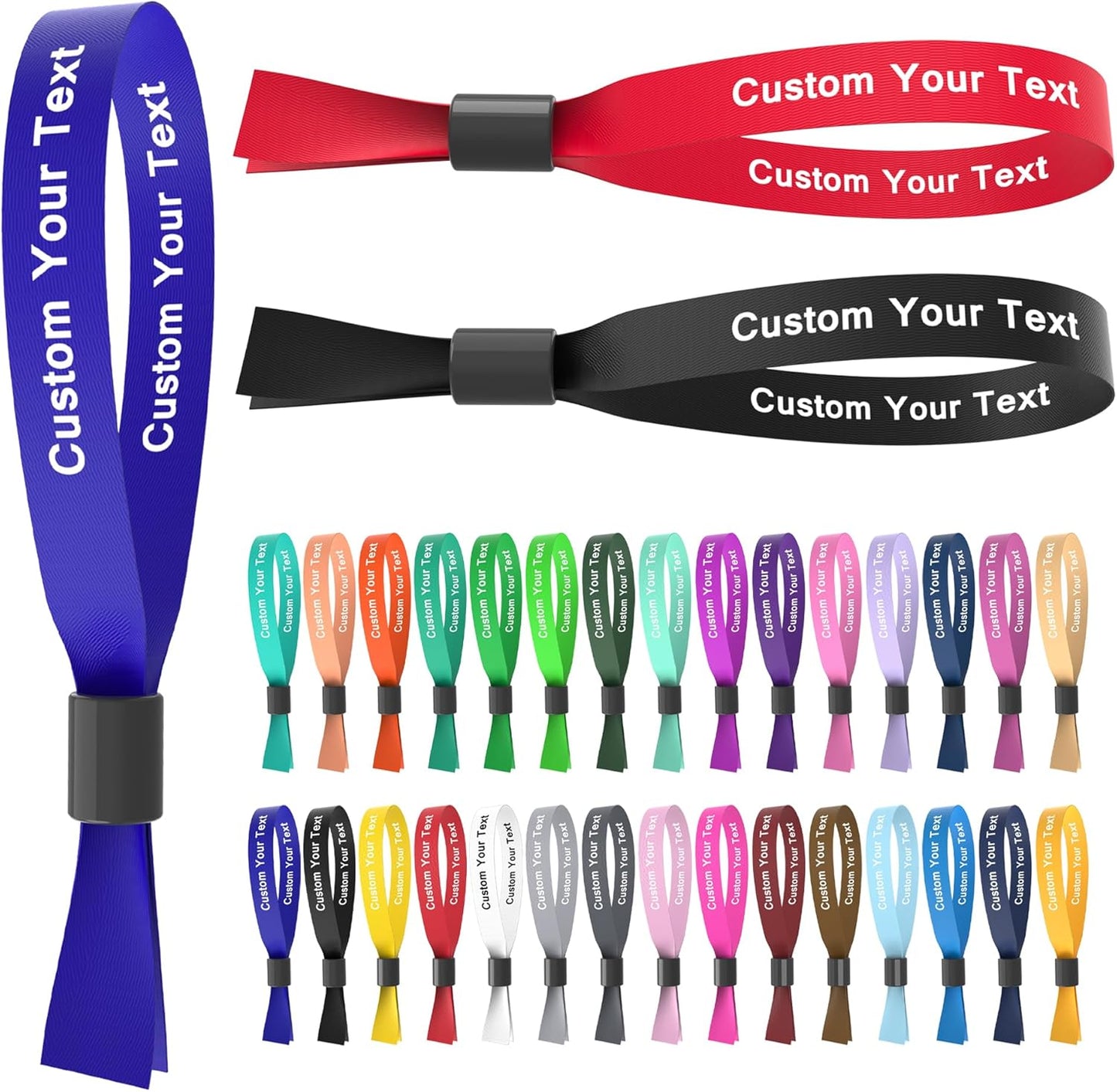 Custom Cloth Wristbands Personalized Wrist Bands 30/100/1000 Pcs Bulk with Text Logo, Colored Wristbands Events for Wedding, Lightweight Concert, Club Entrance Wrist Strap Party