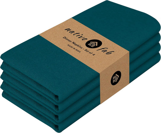 Native Fab Solid Cloth Napkin Set of 4, 100% Cotton, Washable, Reusable Dinner Cloth Napkin 17x17 inches, Table Decor Napkins for Dinner, Events, Teal Green