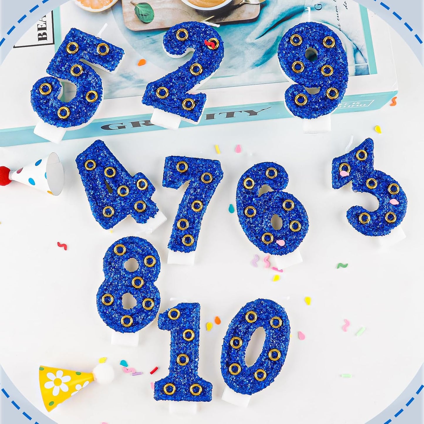 Blue Gold Rings Hedgehog Themed Birthday Candle, Number 4 Candle Cake Topper, Character Cartoon Theme for Boys Girls Birthday Party Decorations Supplies