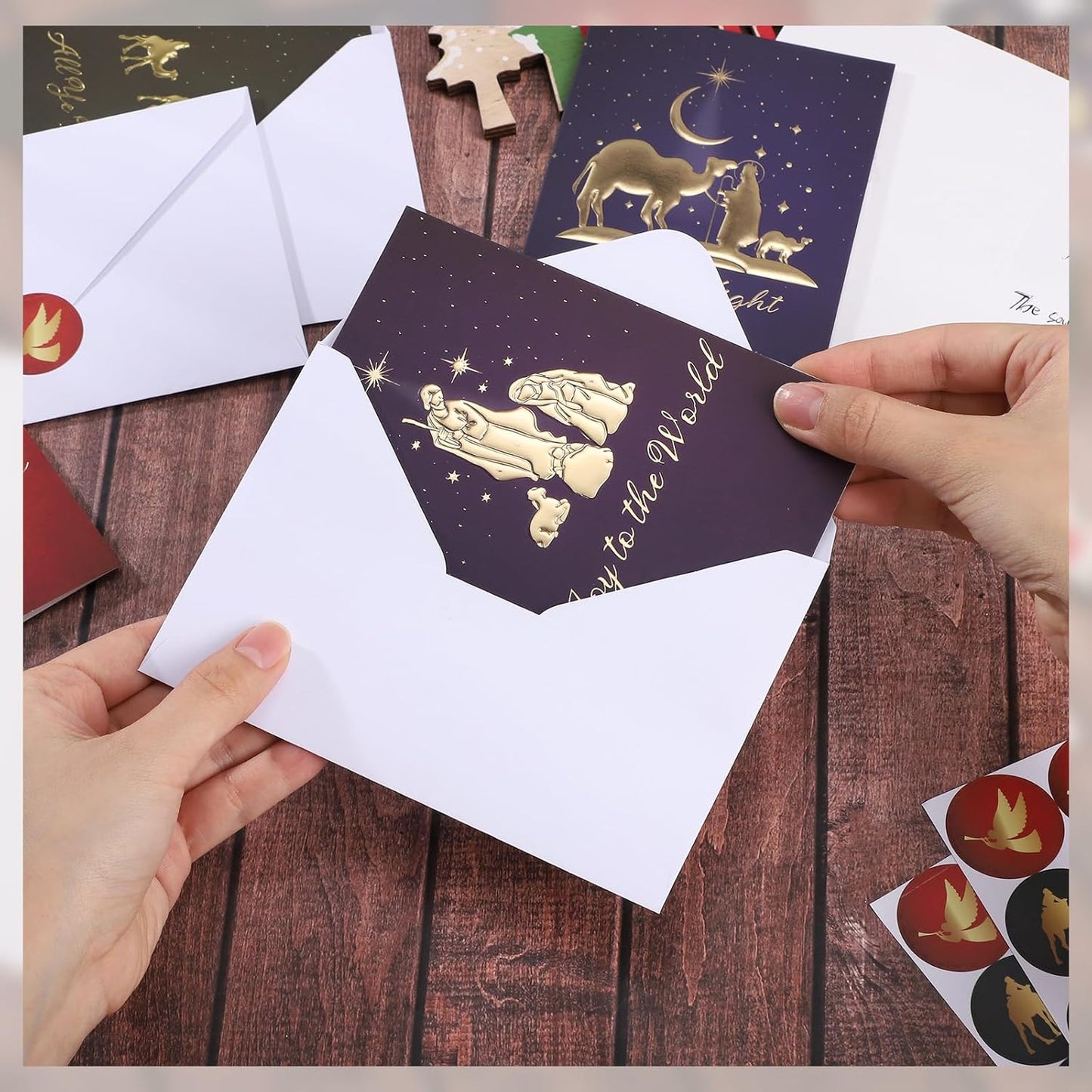 Christmas Cards with Envelopes and Stickers, 24 Pack Religious Christmas Cards, 4 Religious Designs Gold Foil Embossed Greeting Card for Xmas