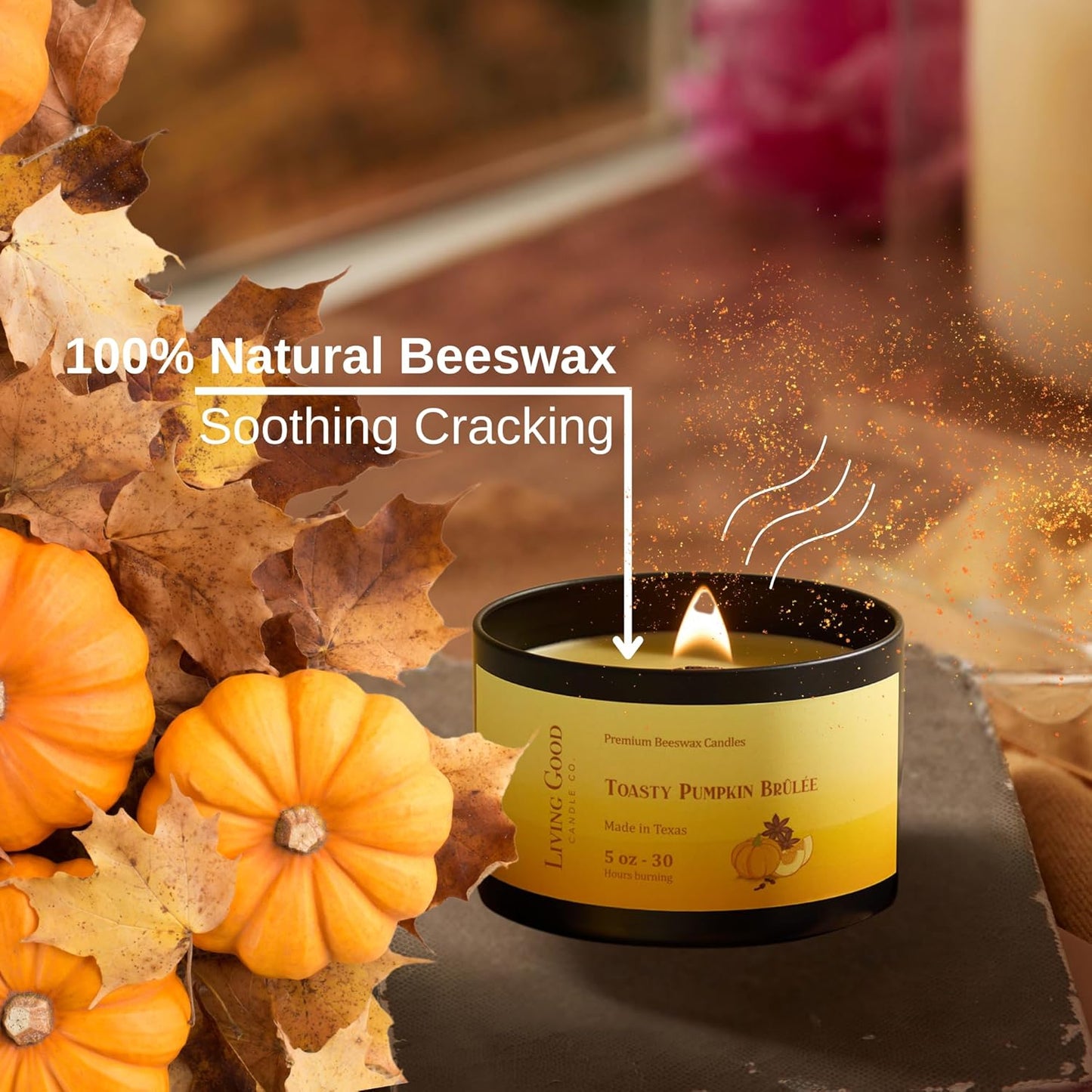 Toasty Pumpkin Brulee - Sweet Pumpkin & Vanilla with Earthy Nutmeg & Cardamom - Perfect Cozy for Fall - Pure Beeswax Candles - 30+ Hours Long Burning - Non-Toxic for Autumn Home Decor - 5 OZ