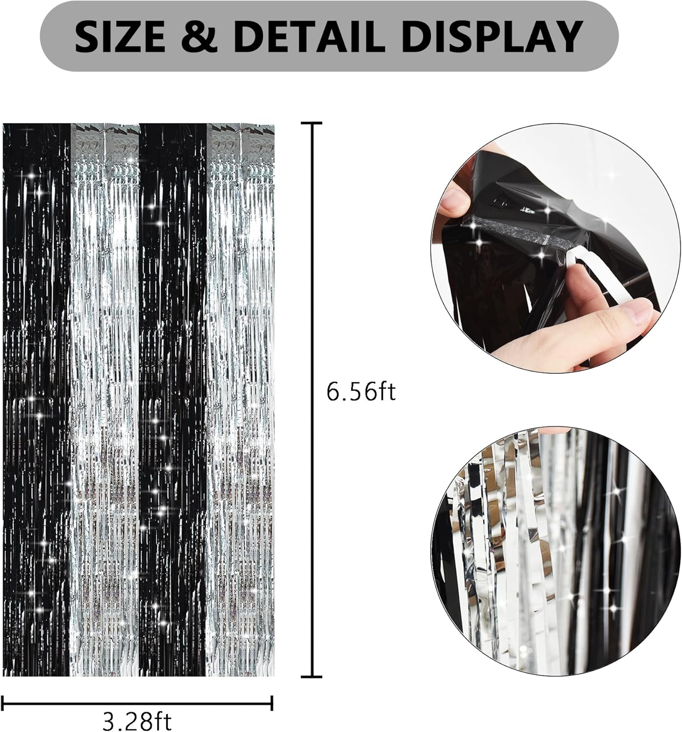 TONIFUL Silver Black Door Streamers,Silver and Black Photo Booth Backdrop Metallic Streamers Foil Fringe Curtain for Birthday,New Year,Graduation,Grad,Bachelorette Party Streamers Decoration
