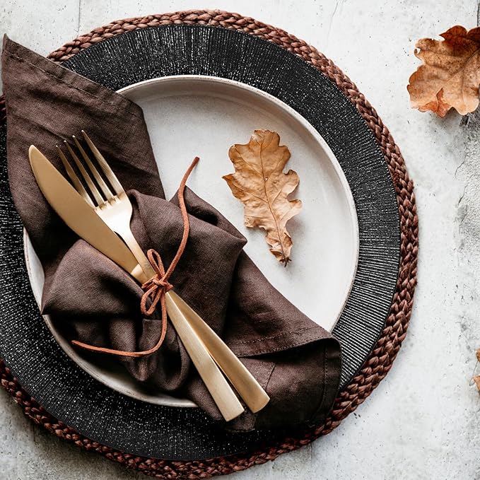 13" Round Black Charger Plates, Elegant Serving Chargers Plate Set Bulk for Wedding Dinner Holiday Party Event Table Setting Decoration, Set of 6