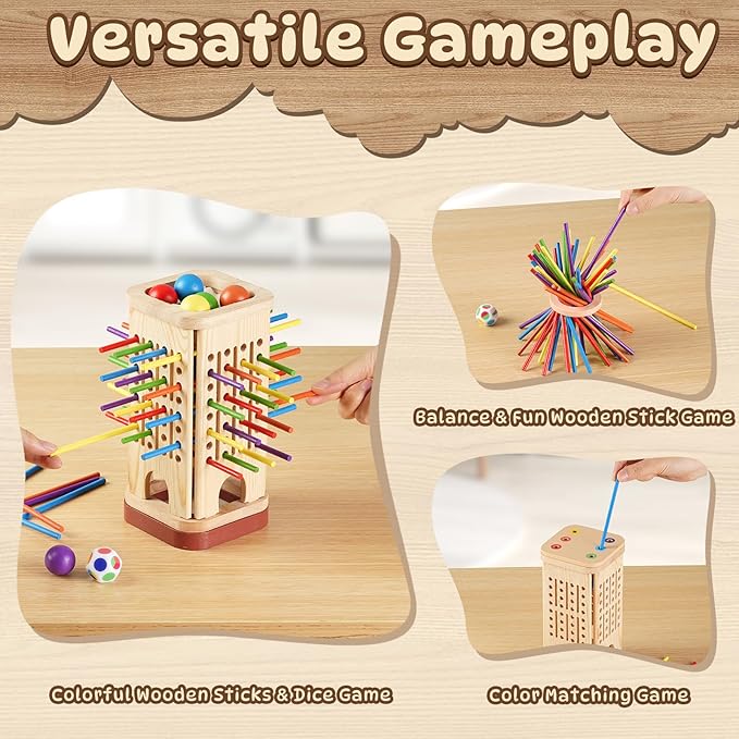 Pinshoon Montessori Game Wooden Board Game, Multiplayer for Kids 4-8, Math Educational, Fine Motor Skill Toy for Girls Boys, Classic Fun Games for Age 3 4 5 6 7 8 Girls Boys Gifts (Storable)