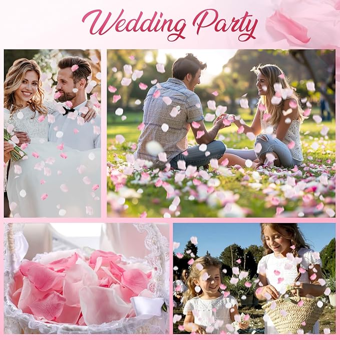 Eslibin 180 PCS Real Pink White Rose Flower Petals Confetti for Wedding to Throw, 1.75oz Freeze Dried Rose Petal for Proposal Centerpieces Romantic Night Decor