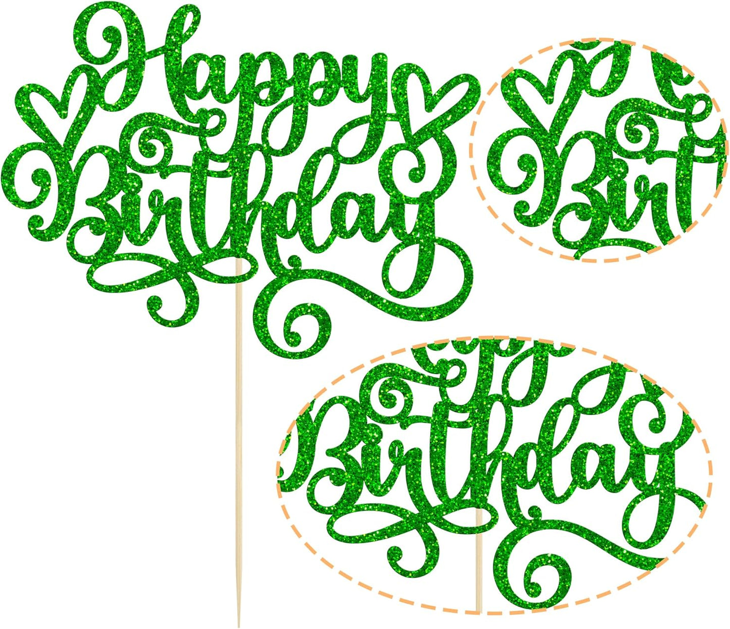 Gyufise Happy Birthday Cake Topper Glitter Cake Pick for Celebrating Anniversary Party Cake Decorations Supplies Green (1Pcs)
