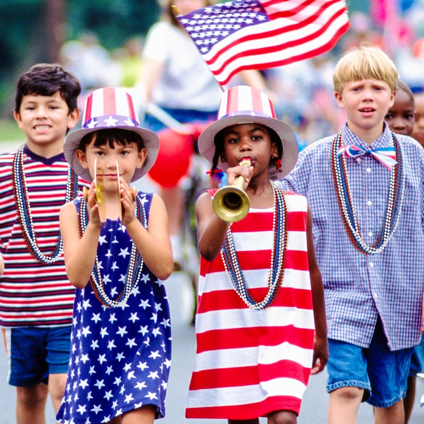 4th of July Accessories, 15PCS Patriotic Necklaces, Red White Blue, Unisex Adults, Classic Style, 33 Inch Chain, PVC Plastic, Perfect for 4th of July, Memorial Day, Veterans Day