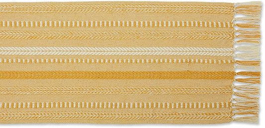 DII Farmhouse Braided Stripe Table Runner Collection, 15x108 (15x113, Fringe Included), Honey Gold
