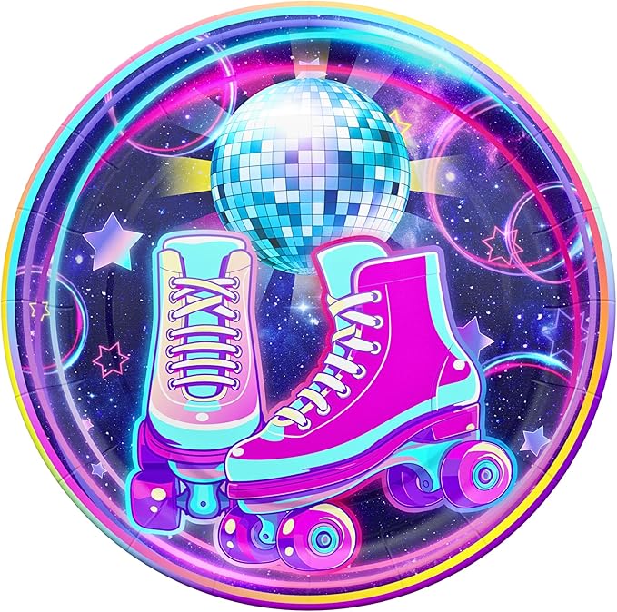 Blue Orchards Roller Skating Party Plates and Napkins (52 pieces for 20 Guests) - Roller Skating Party, 90s Party Supplies, Roller Skate Plates And Napkins, Skate Party Decorations For Girl