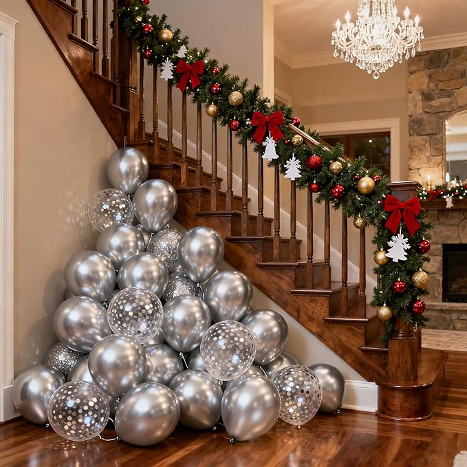 Patimate Metallic Silver Balloons 100 Pack 12 Inch Silver Chrome Latex Balloons for Birthday Wedding Anniversary Engagement Graduation Baby Shower Bridal Shower Retirement Party Decorations