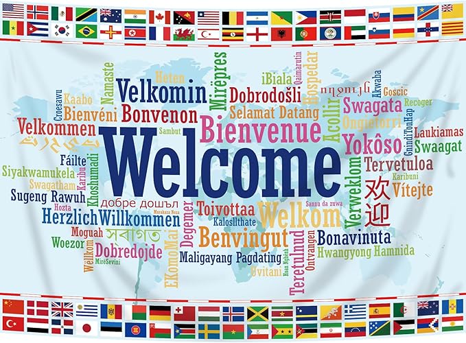 Homewelle International Flag Backdrop 7Wx5H Feet Polyester Fabric World Map Welcome Banner Colorful Decoration Country Sports Events Favors Club Photography Background Photo Shoot Props