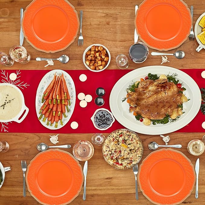 Orange Scallop Charger Plates, Set of 6 Plastic Wedding Bulk Plate Charges for Dinner Plates, Table Decoration, Holiday, Thanksgiving, Christmas.