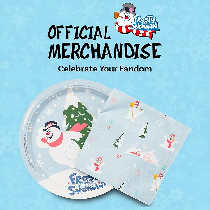 Silver Buffalo Frosty the Snowman Christmas 32 Pack Partyware Disposable Paper Plates and Napkins