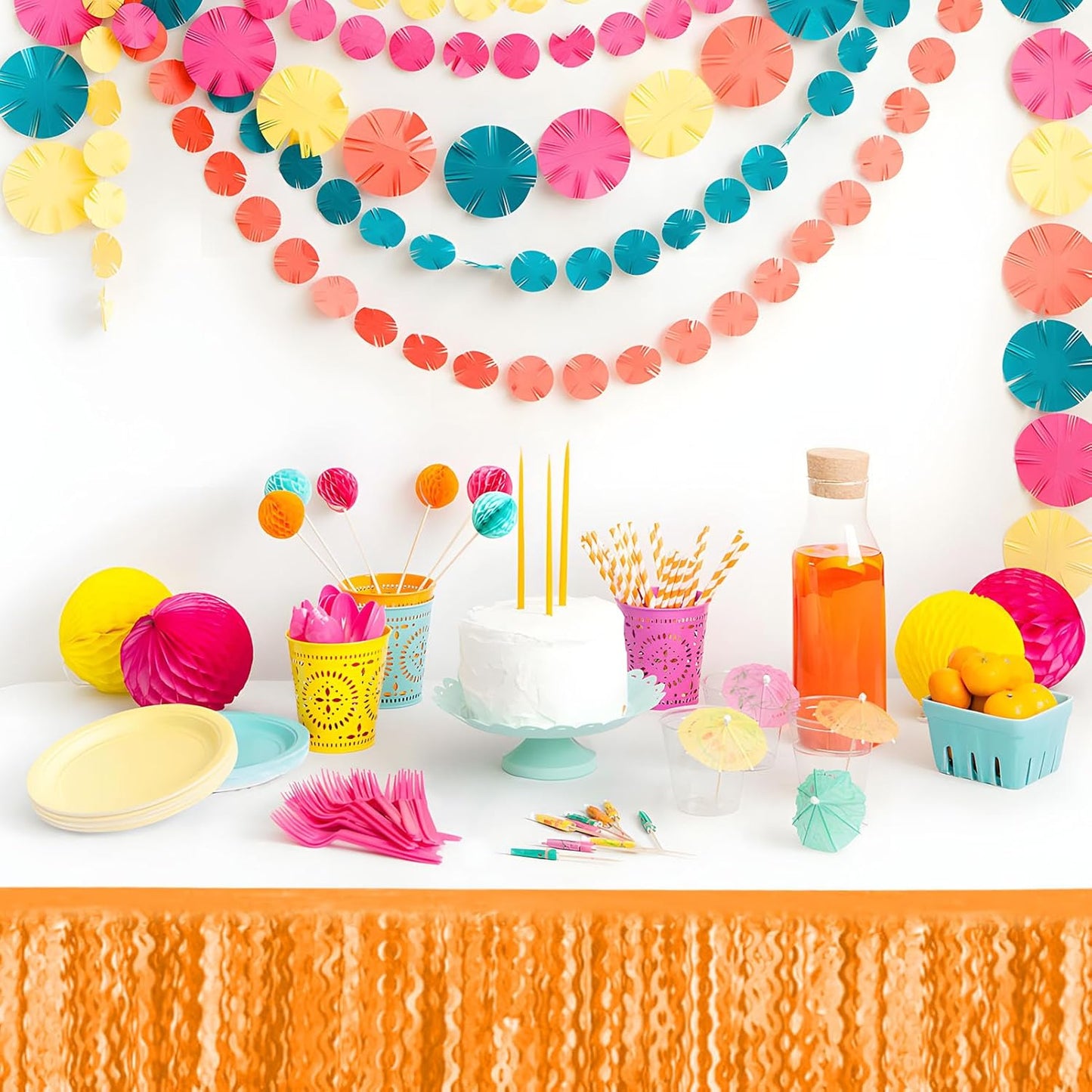 6 Pack 10 Feet Macaron Orange Wave Foil Fringe Garland Metallic Tinsel Streamers Banner Wall Hanging Curtain Backdrop for Parade Floats, Mother's Day, Easter, Wedding, Birthday Party Decoration